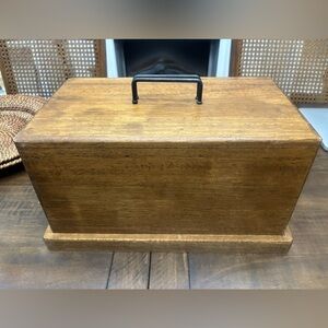 Beautiful vintage solid wood bread box with removable rack and tray